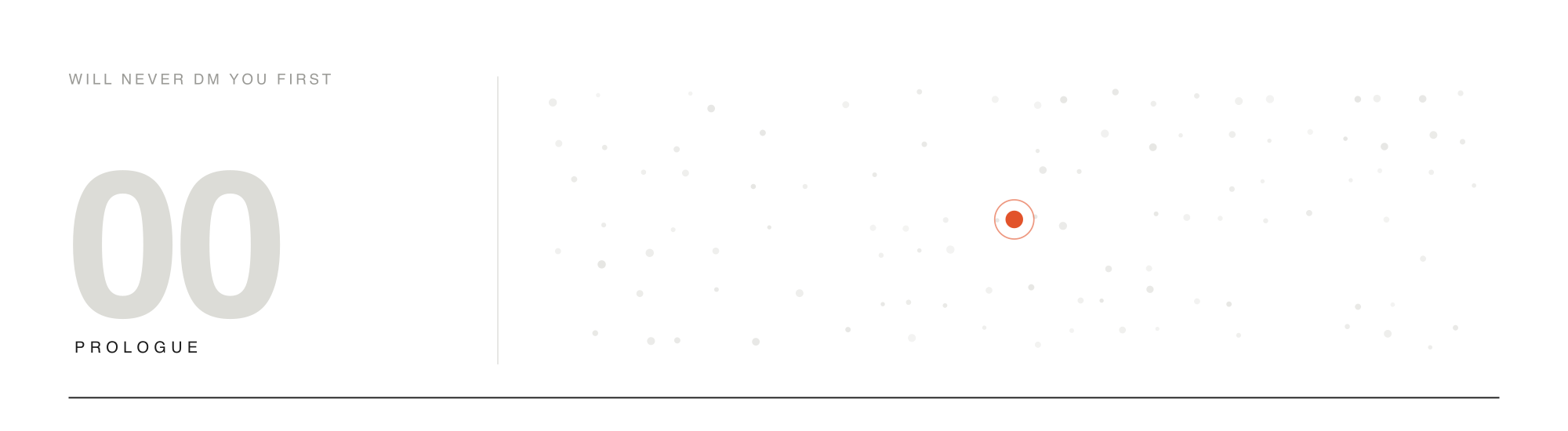 A faint crowd of dots around a single ringed accent dot — one person, one afternoon, who did everything right.